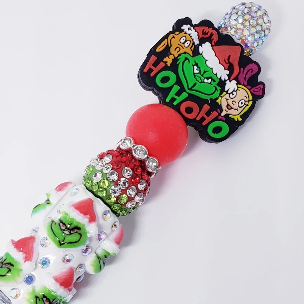 Handmade 3D Christmas Holiday Grinch Max Cindy Beaded Silicone Focal Bead Pen